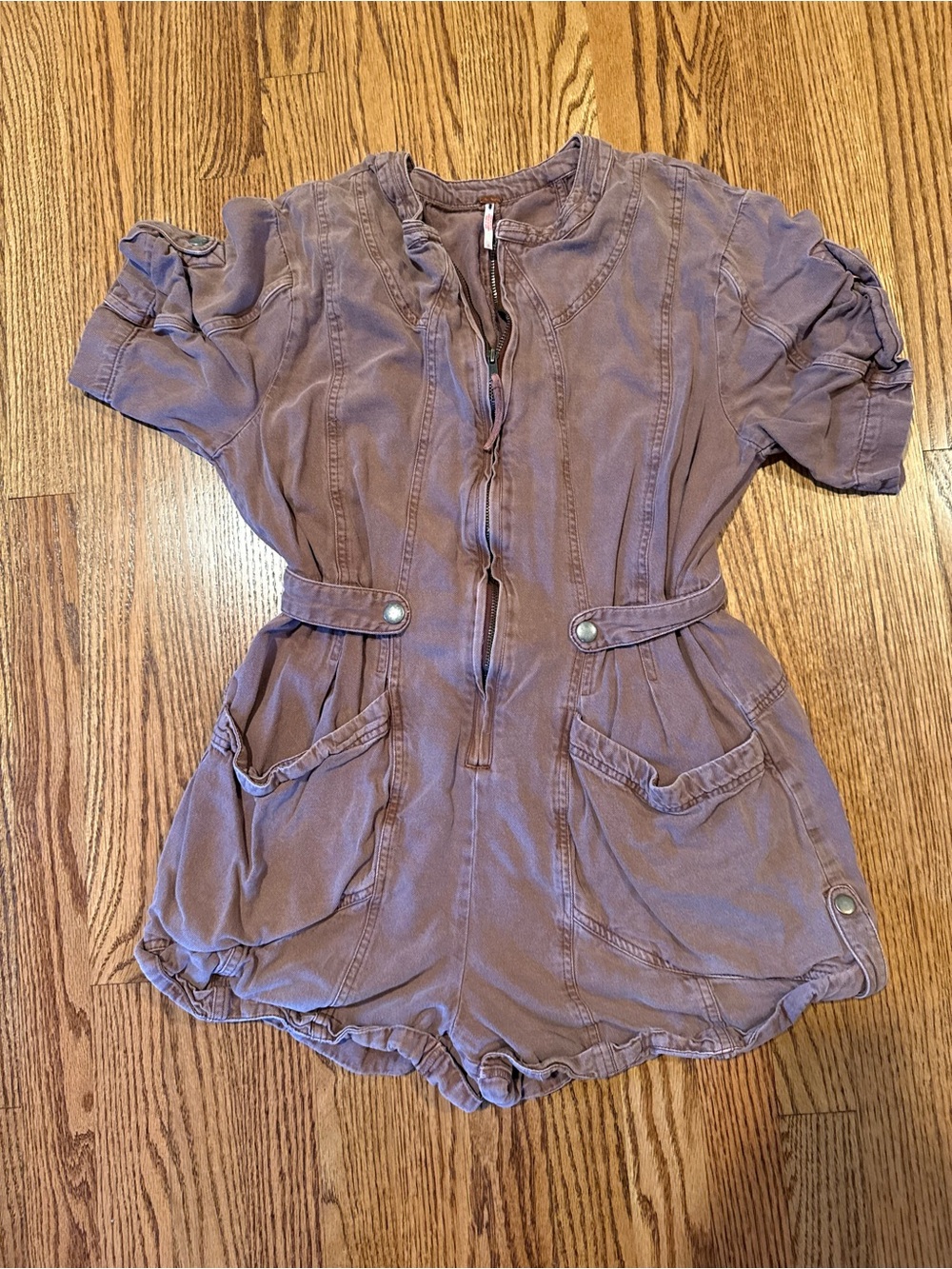 Free People Lets Ride Shortails Light Mauve Utility Romper with Front Zip